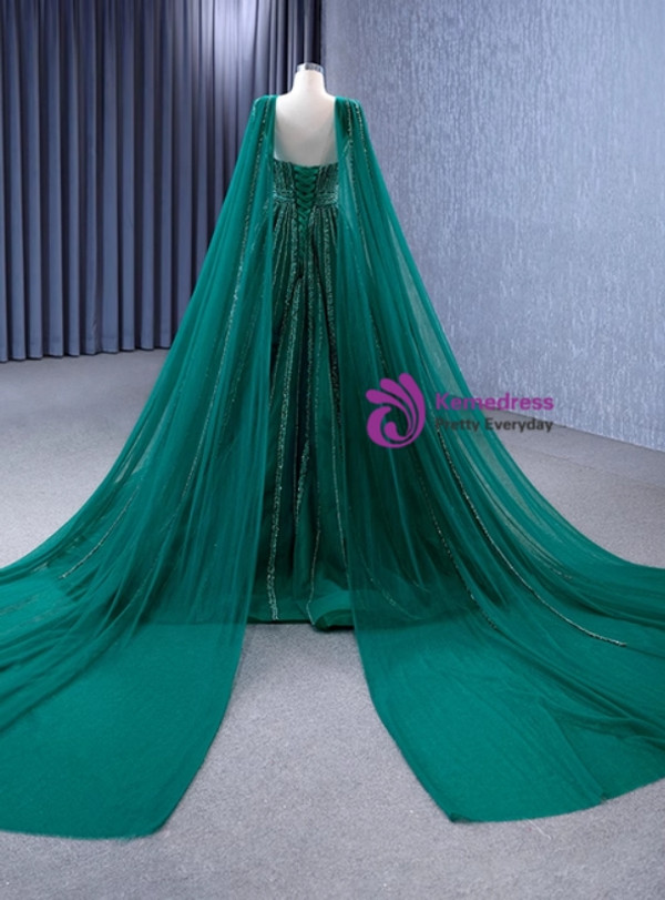 Green Tulle Sequins Beading Sleeveless Prom Dress