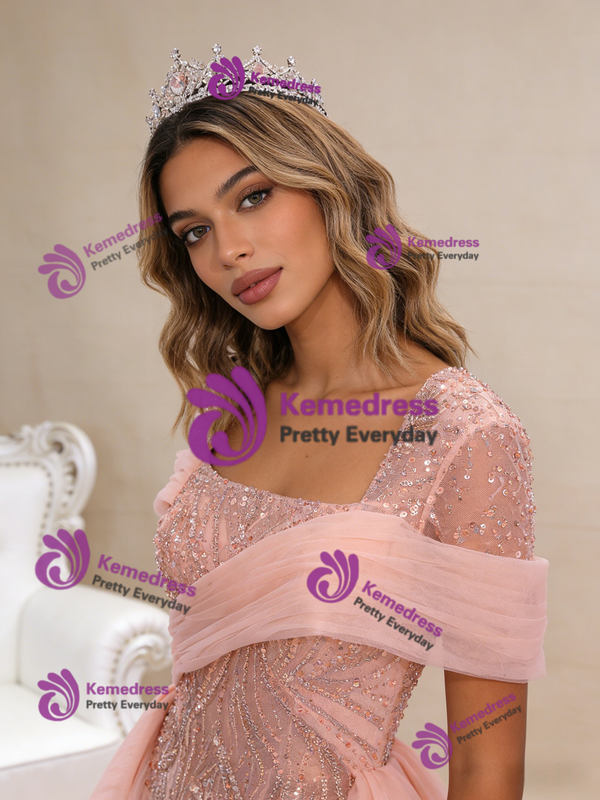 Pink Mermaid Sequins Pearls Prom Dress