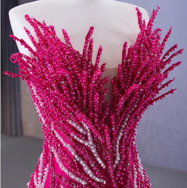 Sexy Fuchsia Mermaid Strapless Beading Prom Dress