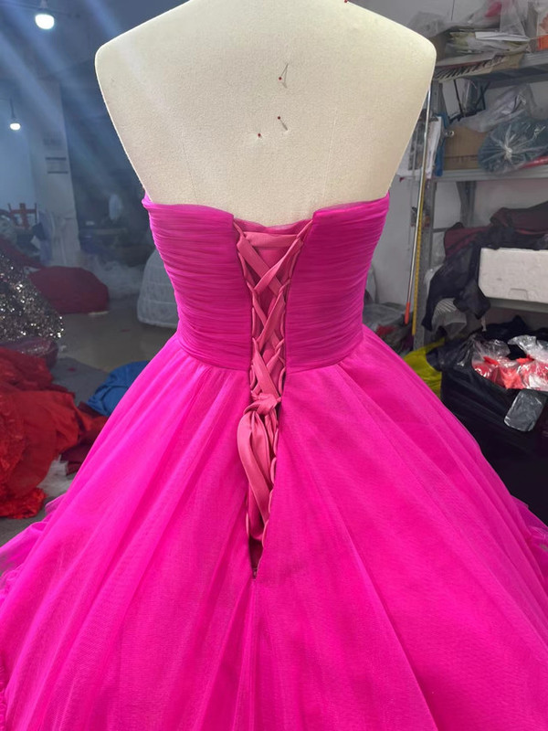 Fuchsia Tulle Sweetheart Beading Pleats Prom Dress