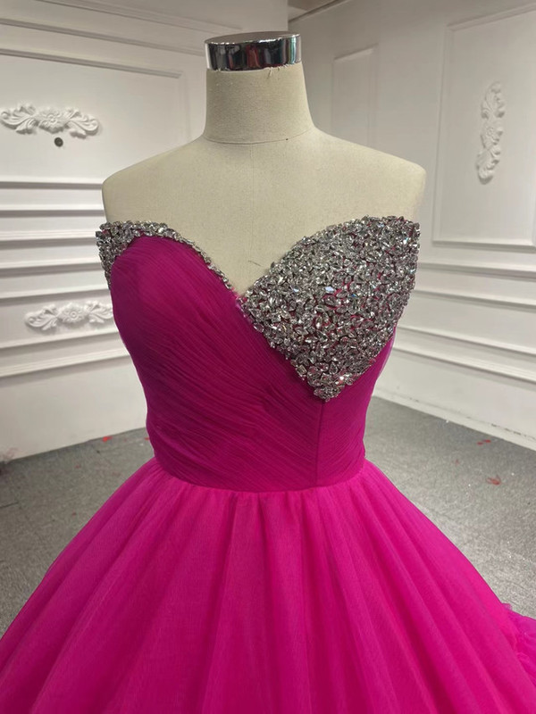 Fuchsia Tulle Sweetheart Beading Pleats Prom Dress