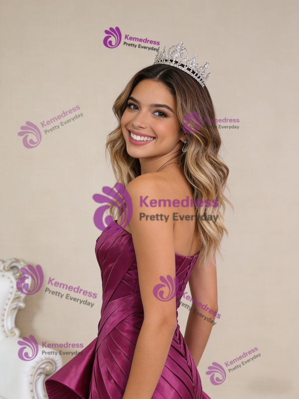 Fuchsia Mermaid Satin Hi Lo Pleats Prom Dress