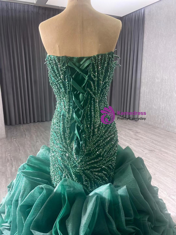 Dark Green Mermaid Strapless Beading Prom Dress