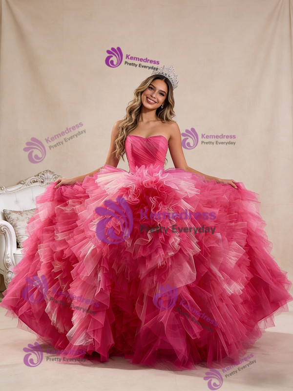 Fuchsia Tulle Strapless Tiers Princess Dress