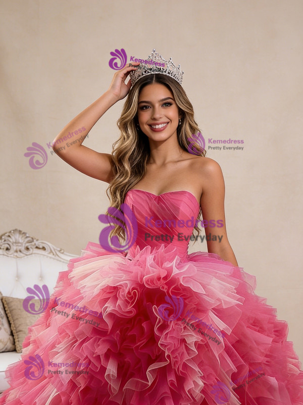 Fuchsia Tulle Strapless Tiers Princess Dress