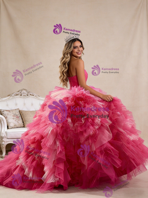 Fuchsia Tulle Strapless Tiers Princess Dress