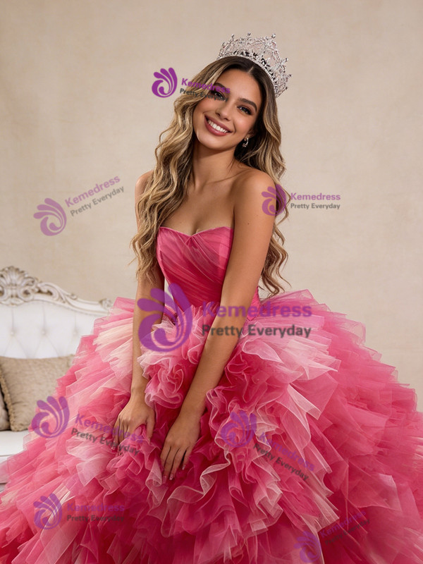 Fuchsia Tulle Strapless Tiers Princess Dress
