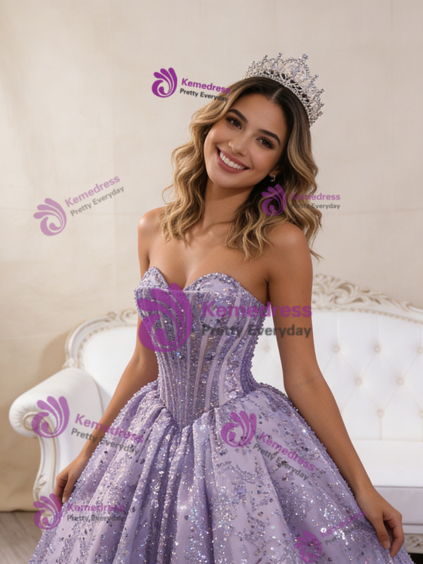 Purple Sweetheart Ball Gown Sequins Beading Prom Dress