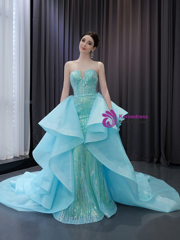 Sexy Green Mermaid Sequins Strapless Prom Dress