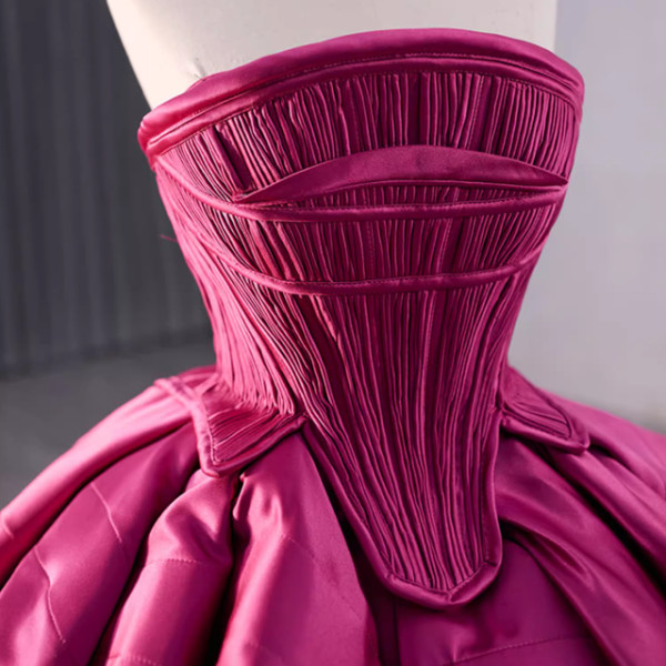 Fuchsia Satin Strapless Pleats Short Prom Dress
