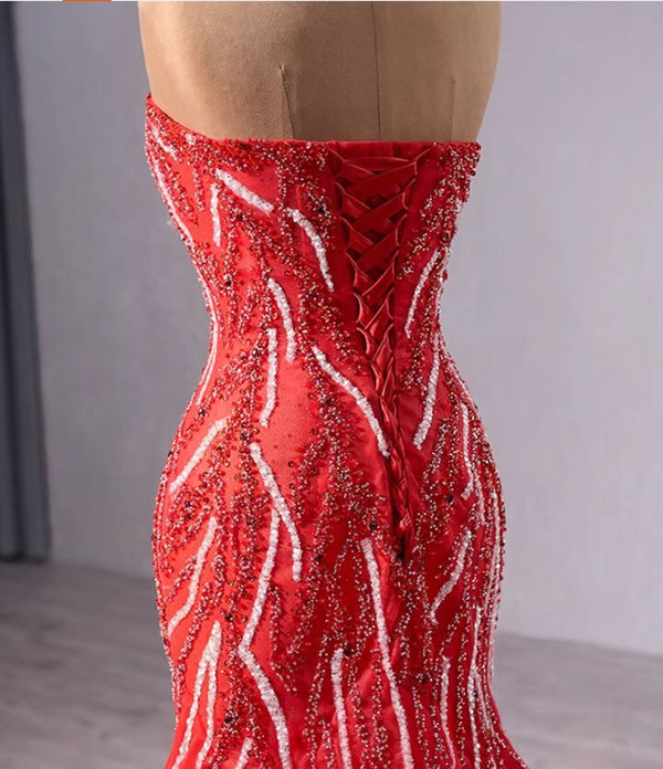 Sexy Red Mermaid Sweethaert Beading Prom Dress