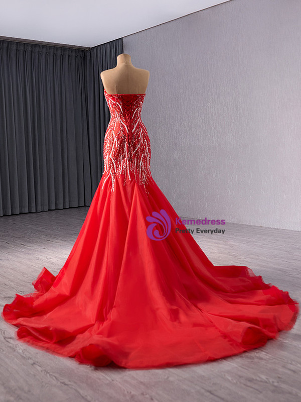 Sexy Red Mermaid Sweethaert Beading Prom Dress
