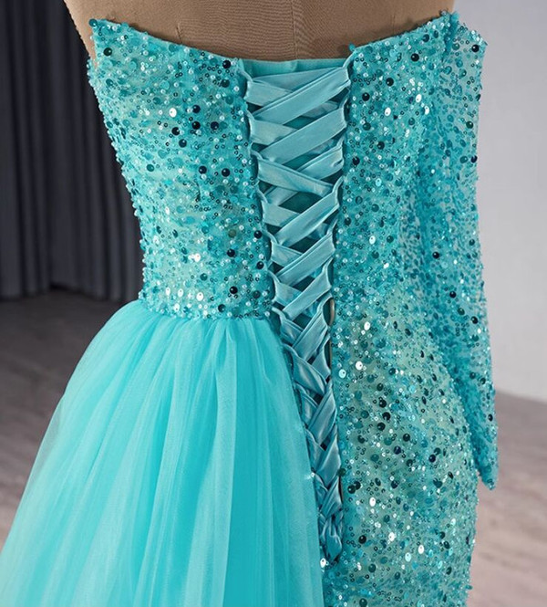 Mermaid Sequins Long Sleeve Strapless Pleats Prom Dress