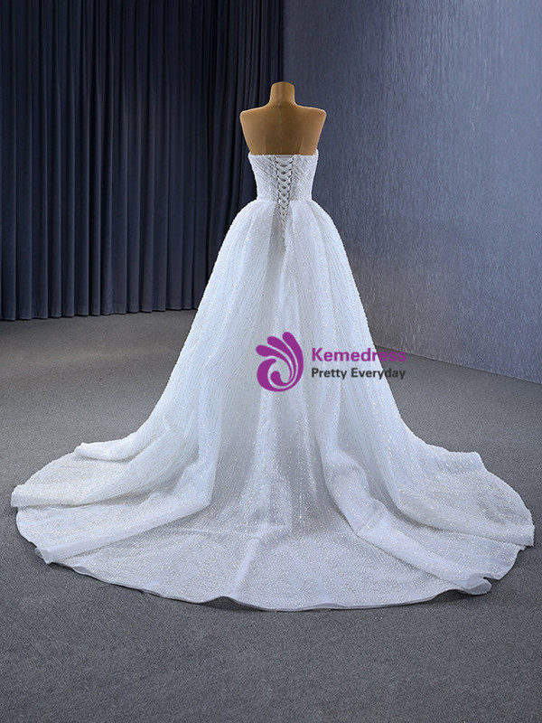 Sexy White Tulle Sweetheart Pearls Wedding Dress