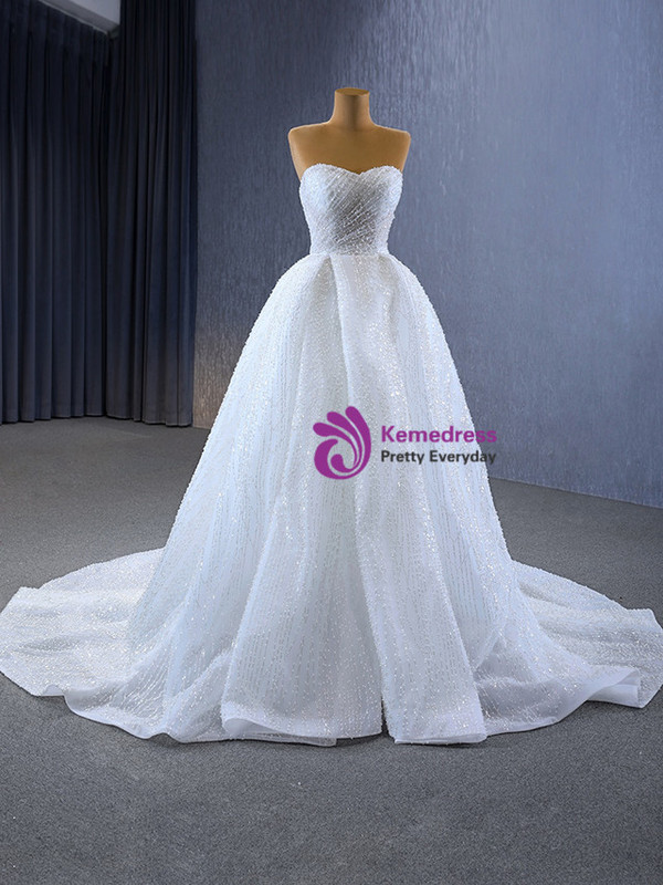 Sexy White Tulle Sweetheart Pearls Wedding Dress