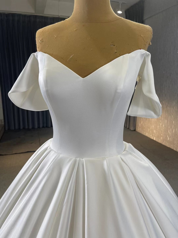 White Satin Off the Shoulder Wedding Dress