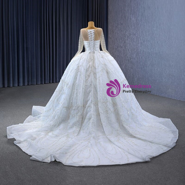 White Tulle Sequins Beading Pearls Wedding Dress