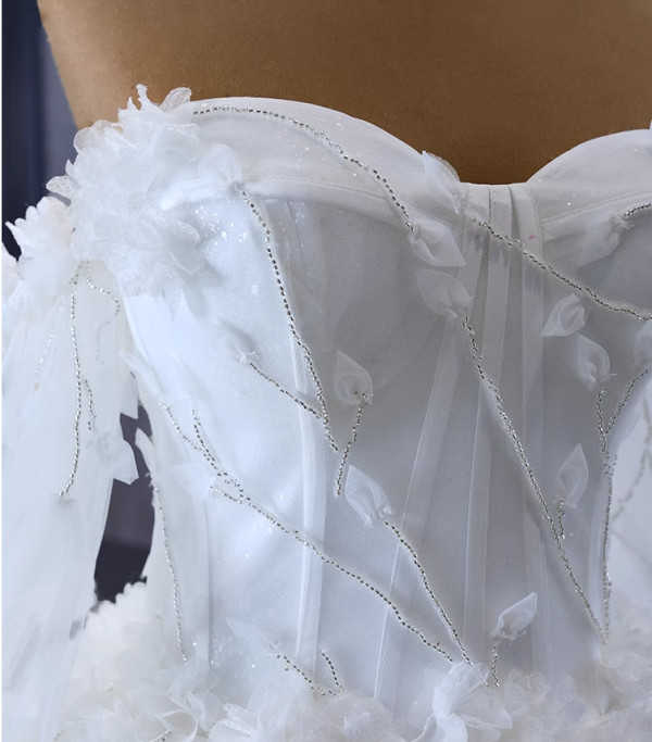 White Tulle Sweetheart 3D Flower Beading Wedding Dress