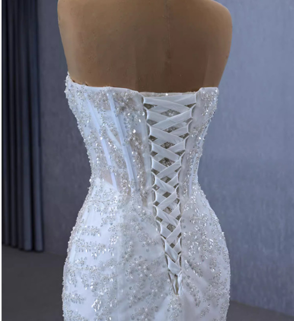 White Mermaid Sequins Strapless Wedding Dress