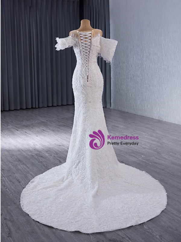 White Mermaid Heavy Beading Lace Wedding Dress