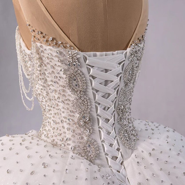 White Ball Gown Tulle Beading Wedding Dress