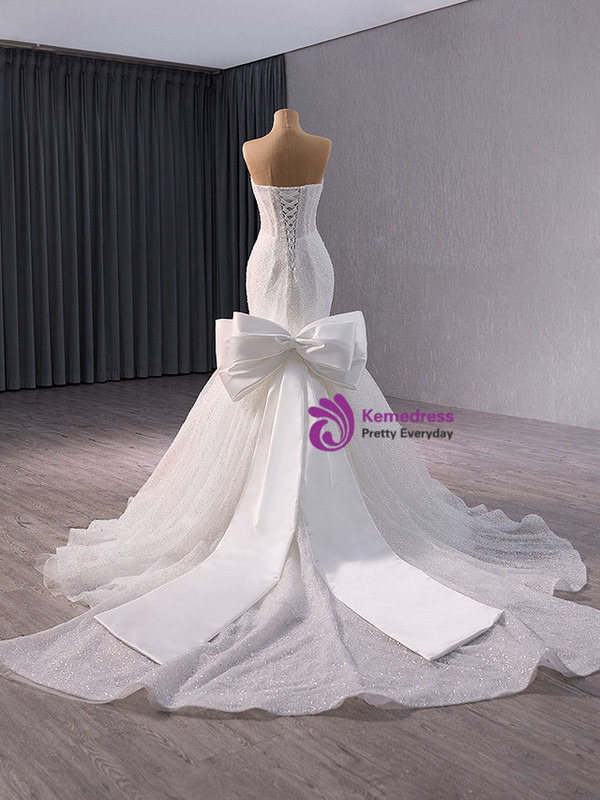 White Mermaid Sequins Strapless Wedding Dress 