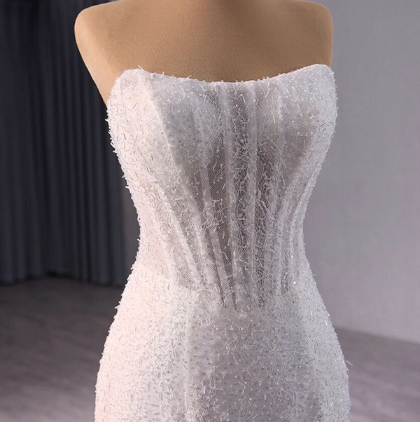 White Mermaid Sequins Strapless Wedding Dress 
