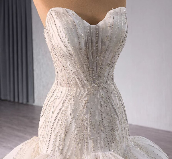 White Mermaid Tulle Beading Sequins Wedding Dress