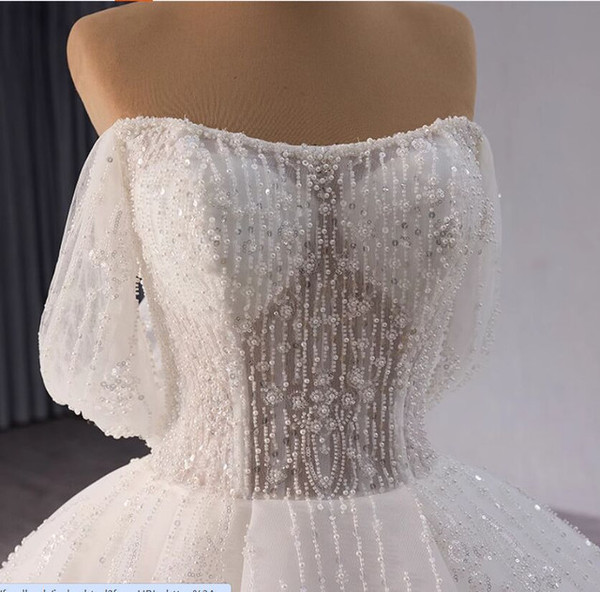 White Tulle Sequins Beading Off the Shoulder Wedding Dress