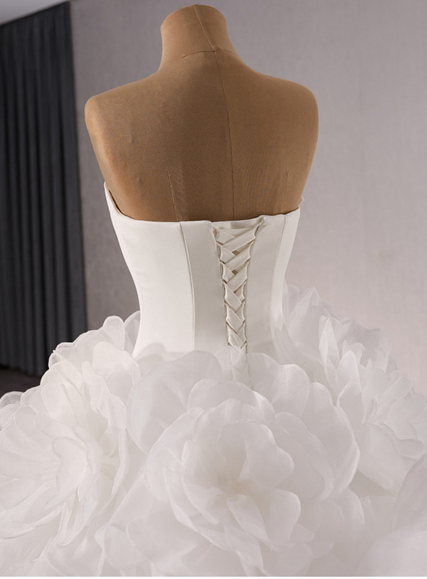 Ball Gown White Tulle 3D Flower Wedding Dress