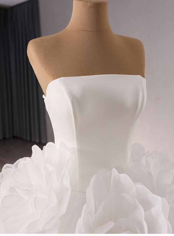 Ball Gown White Tulle 3D Flower Wedding Dress