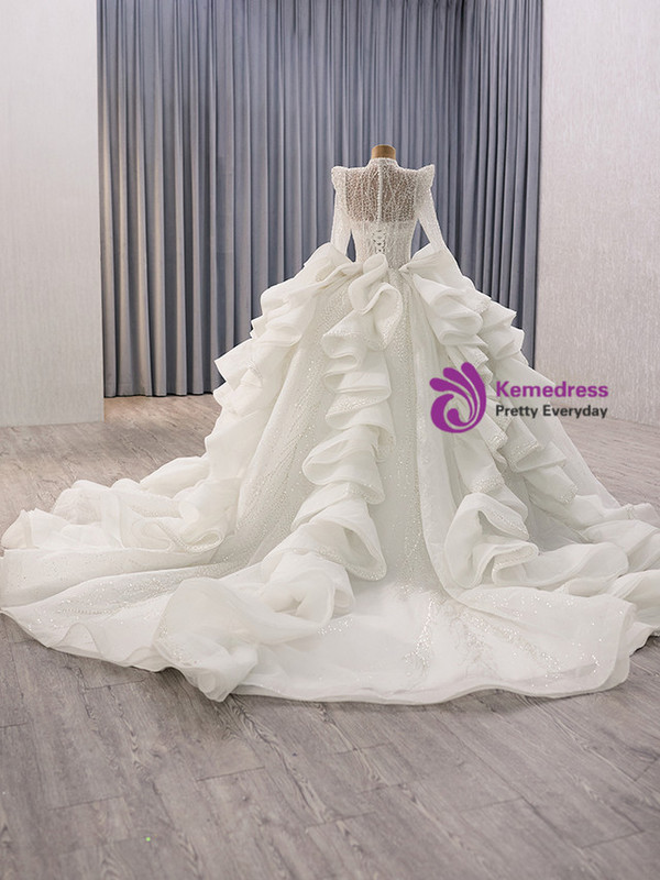 Fafion White Sequins Long Sleeve Wedding Dress