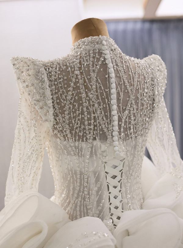 Fafion White Sequins Long Sleeve Wedding Dress