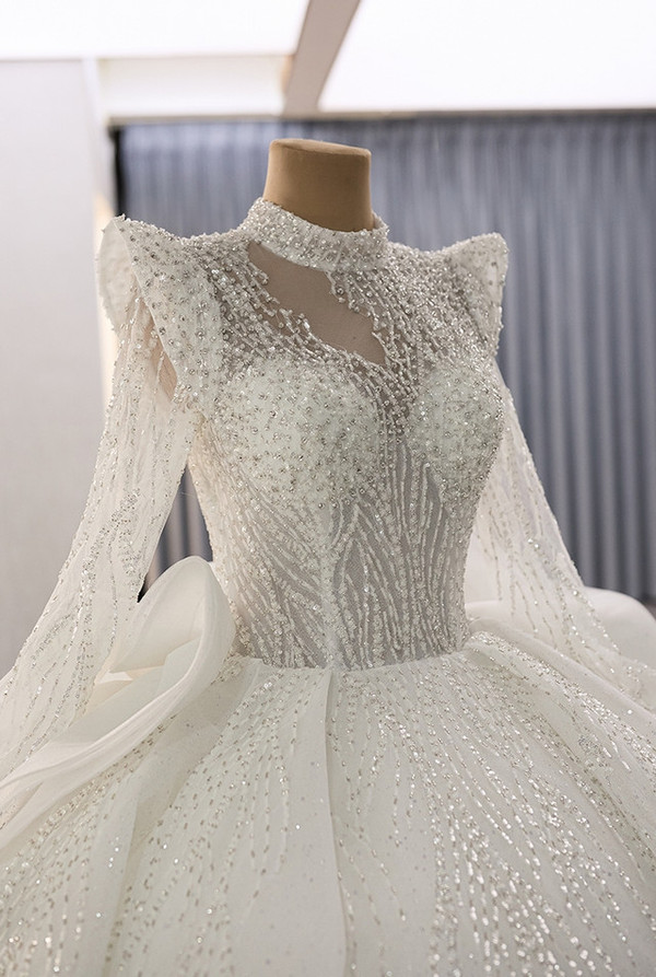 Fafion White Sequins Long Sleeve Wedding Dress