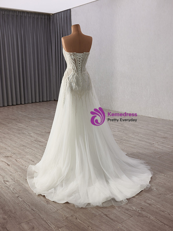 White Tulle Strapless Sequins Wedding Wedding Dress