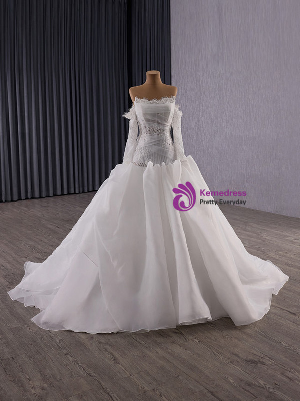 Sexy White Mermaid Long Sleeve Lace Wedding Dress