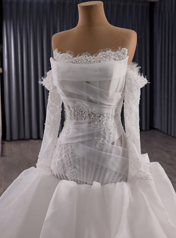 Sexy White Mermaid Long Sleeve Lace Wedding Dress