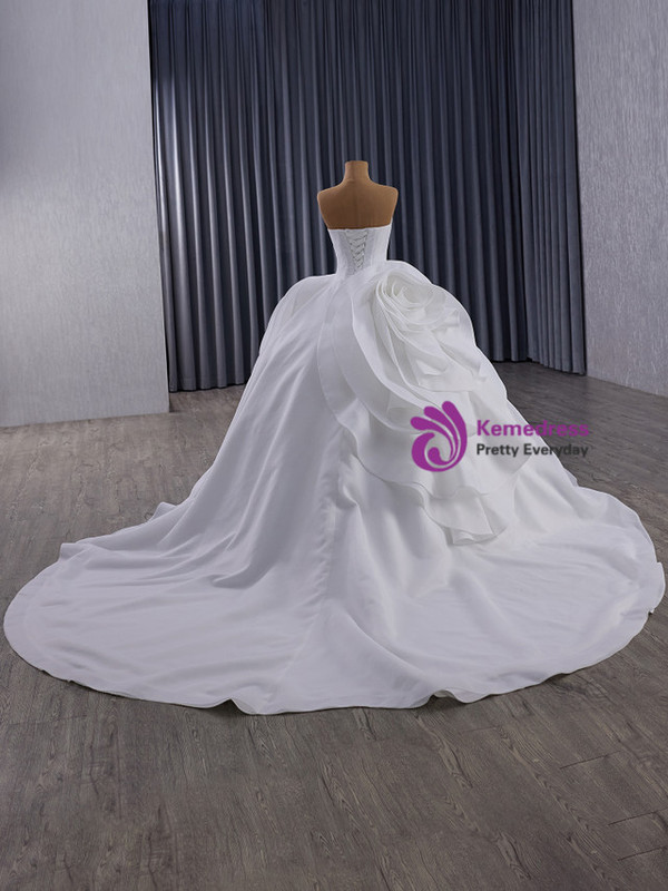 White Strapless 3D Flower Wedding Dress