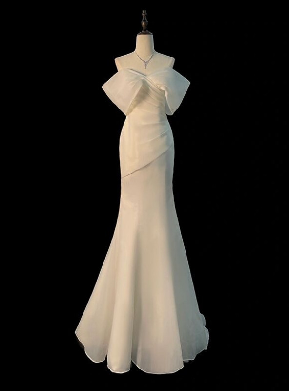 White Mermaid Off the Shoulder Pleats Wedding Dress