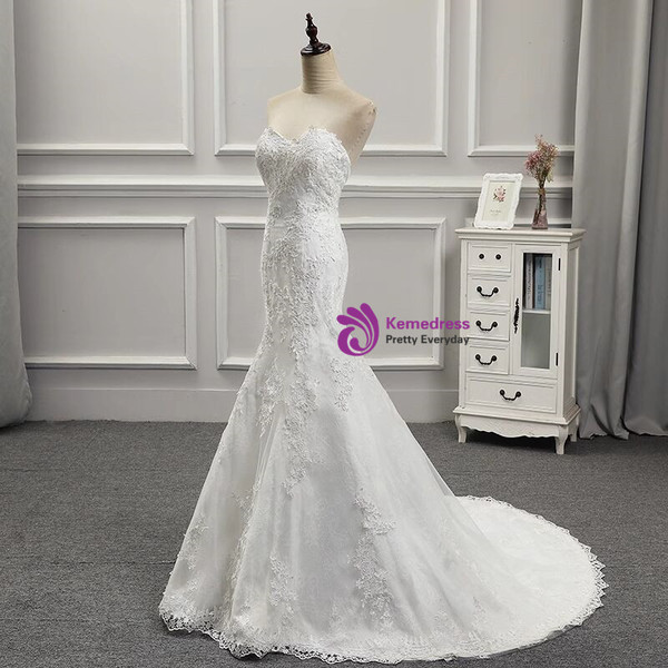 White Mermaid Lace Appliques Wedding Dress
