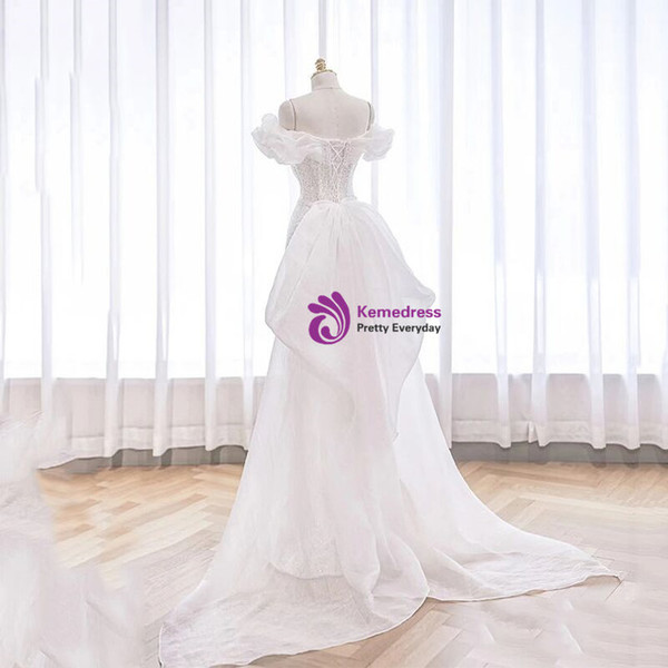 White Sequins Off the Shoulder Wedding Dress
