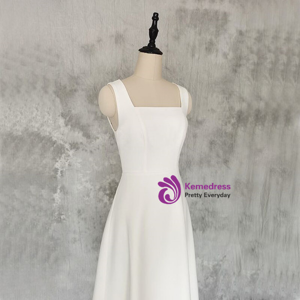 White Square Neck Short Wedding Dress