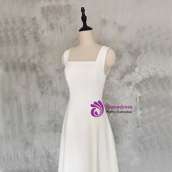 White Square Neck Short Wedding Dress
