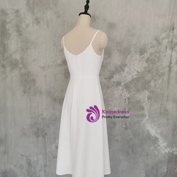White Spaghetti Straps Short Wedding Dress