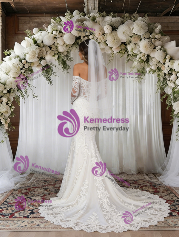 White Mermaid Lace Long Sleeve Wedding Dress