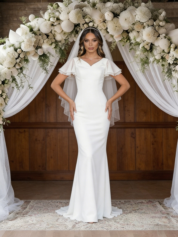 White Mermaid V-neck Wedding Dress