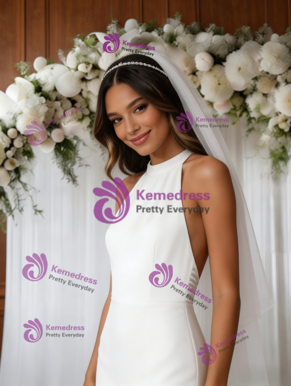 White Mermaid Halter Backless Wedding Dress