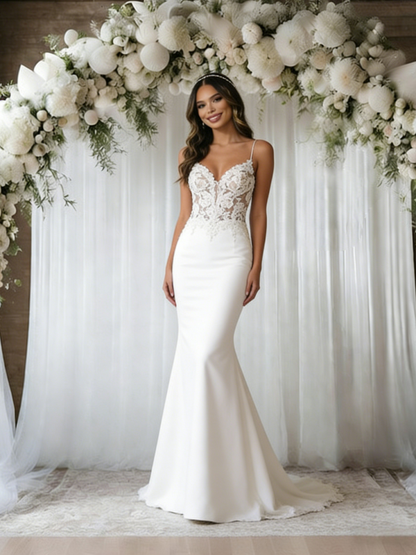 White Mermaid Spaghetti Straps Wedding Dress