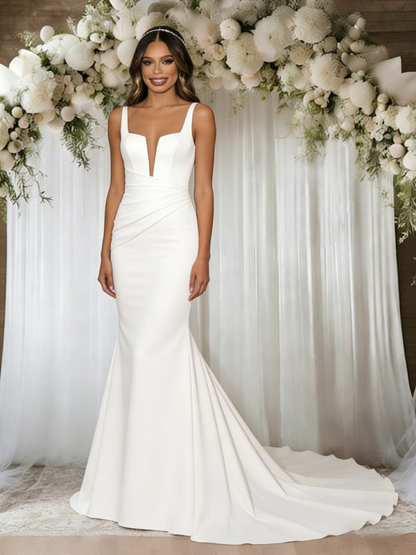 White Mermaid Straps Wedding Dress