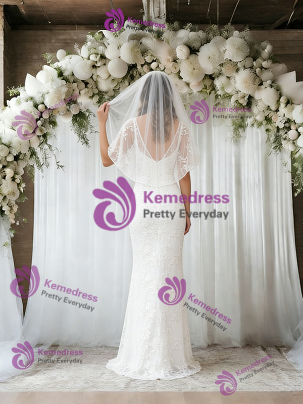 White Mermaid Lace V-neck Wedding Dress